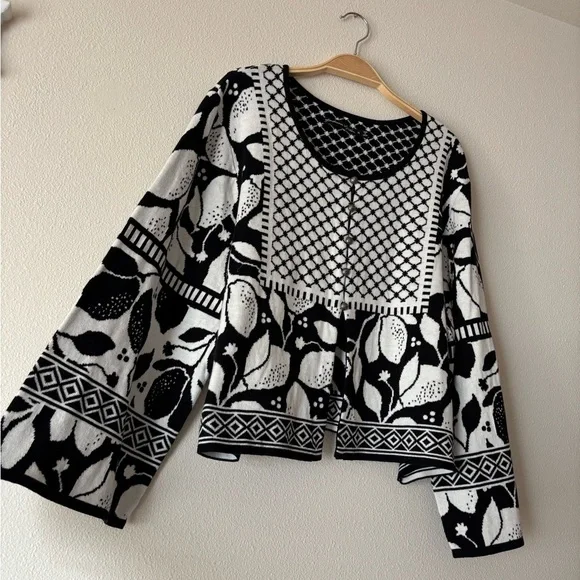 NWT Gudrun Sjoden Scandinavian Black White Lemon Organic Cotton Cardigan Size XL - Picture 4 of 10